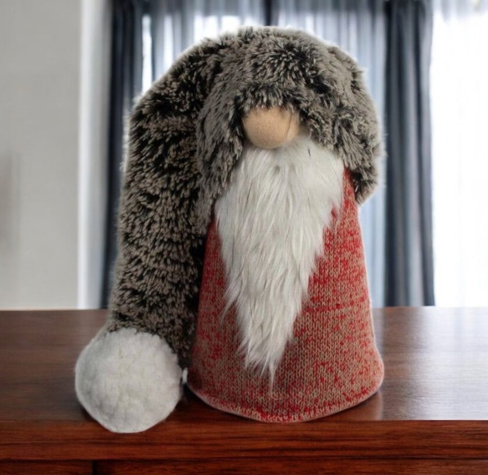 36" Red Gray And White Fabric Christmas Santa Standing Gnome HomeRoots