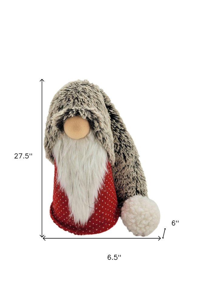 28" Red Gray And White Fabric Christmas Santa Standing Gnome HomeRoots