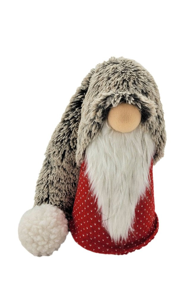 28" Red Gray And White Fabric Christmas Santa Standing Gnome HomeRoots