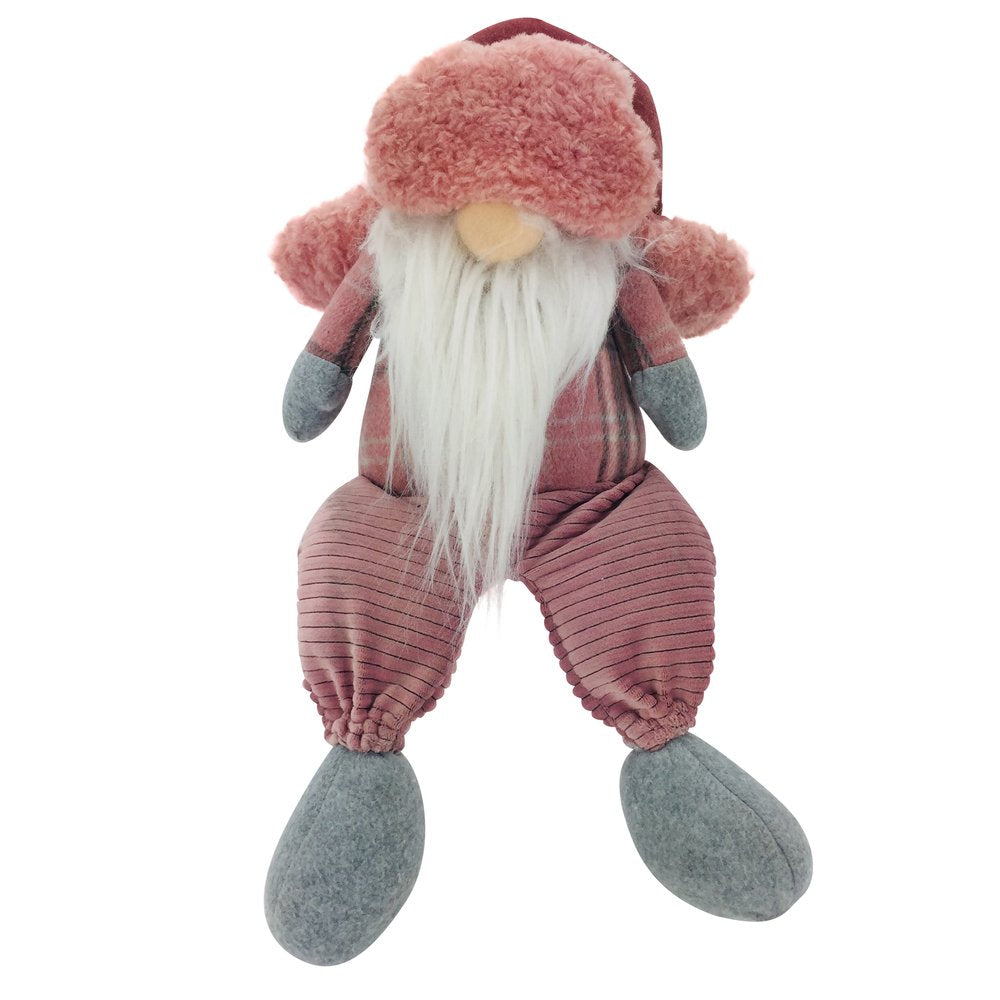 18" Pink Gray And White Fabric Standing Gnome HomeRoots