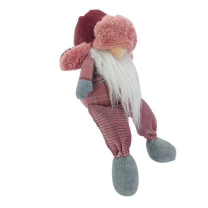 18" Pink Gray And White Fabric Standing Gnome HomeRoots