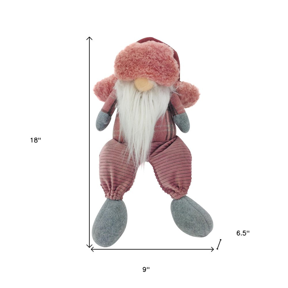 18" Pink Gray And White Fabric Standing Gnome HomeRoots