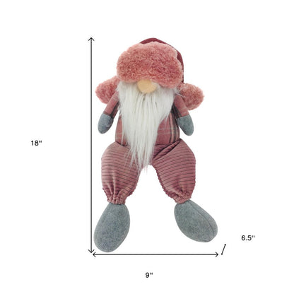 18" Pink Gray And White Fabric Standing Gnome HomeRoots