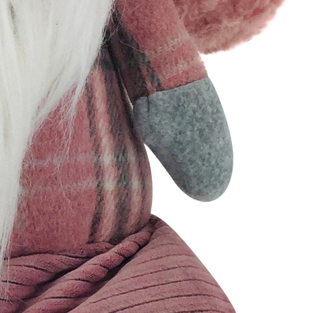 18" Pink Gray And White Fabric Standing Gnome HomeRoots