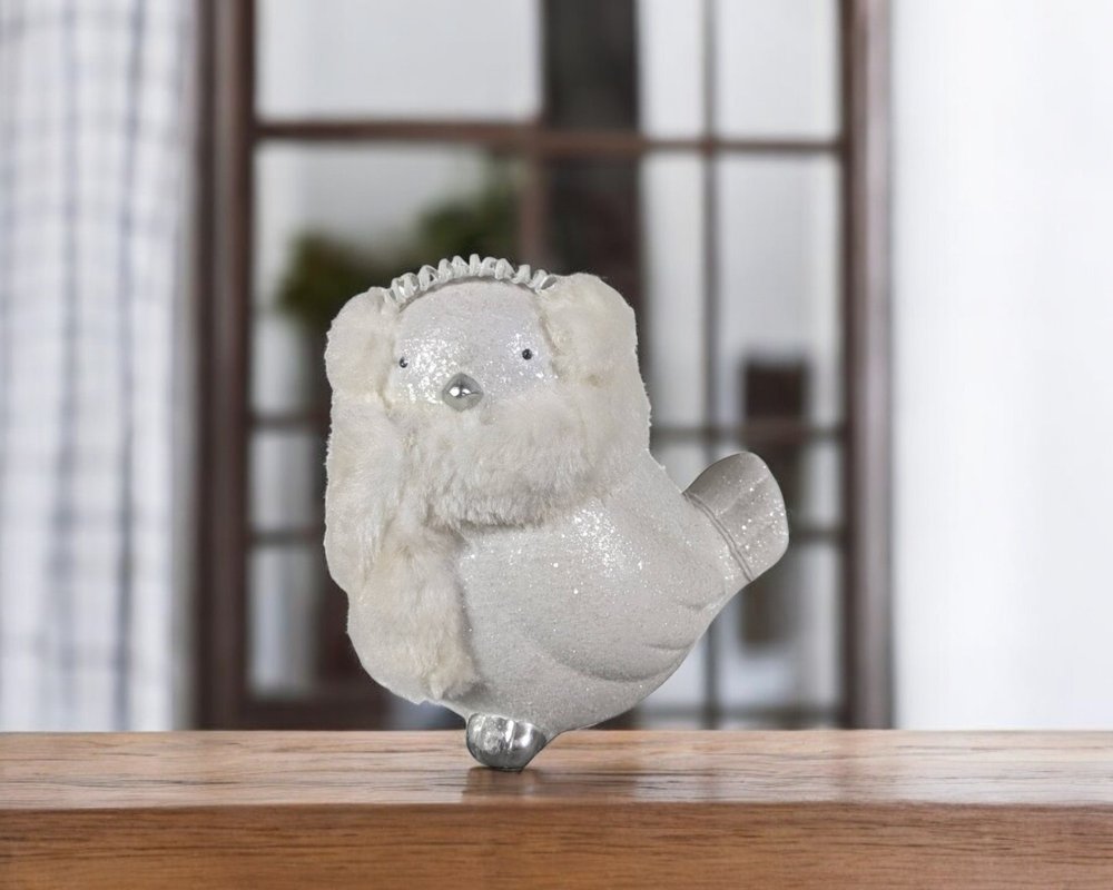 6" White And Silver Ceramic And Fabric Bird Christmas Santa Figurine HomeRoots