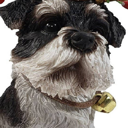 4" Black White And Gold Polyresin Dog Christmas Santa Figurine HomeRoots