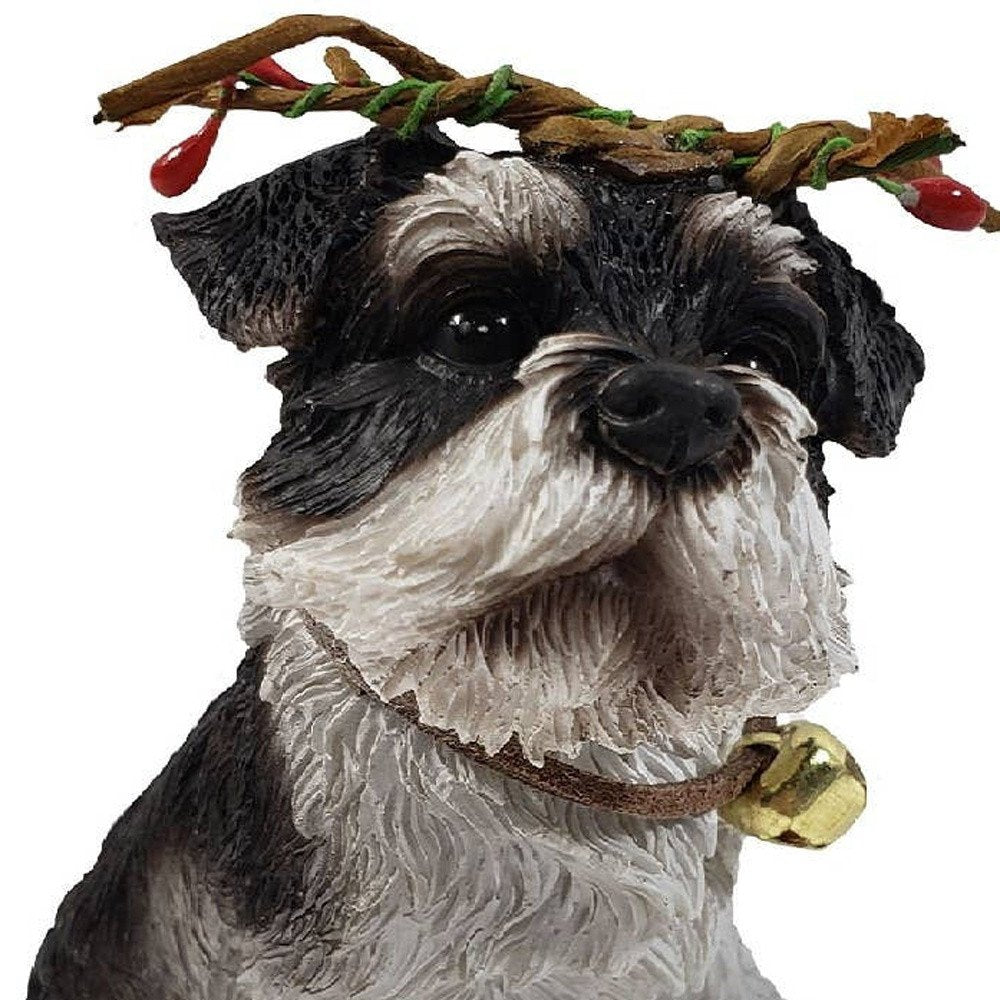 4" Black White And Gold Polyresin Dog Christmas Santa Figurine HomeRoots