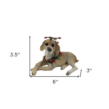 4" Brown Green And Red Polyresin Dog Christmas Santa Figurine HomeRoots