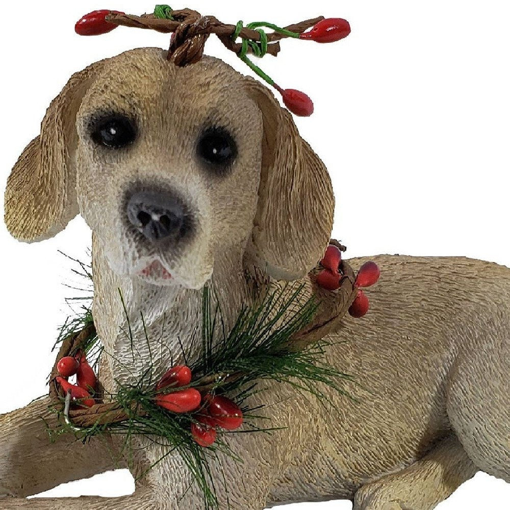4" Brown Green And Red Polyresin Dog Christmas Santa Figurine HomeRoots