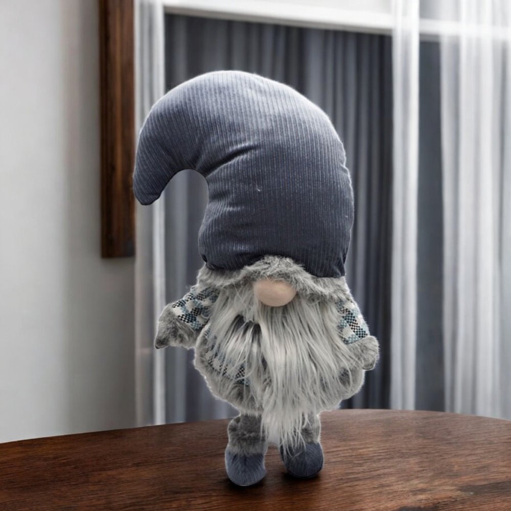 24" Blue White And Gray Fabric Christmas Standing Gnome HomeRoots