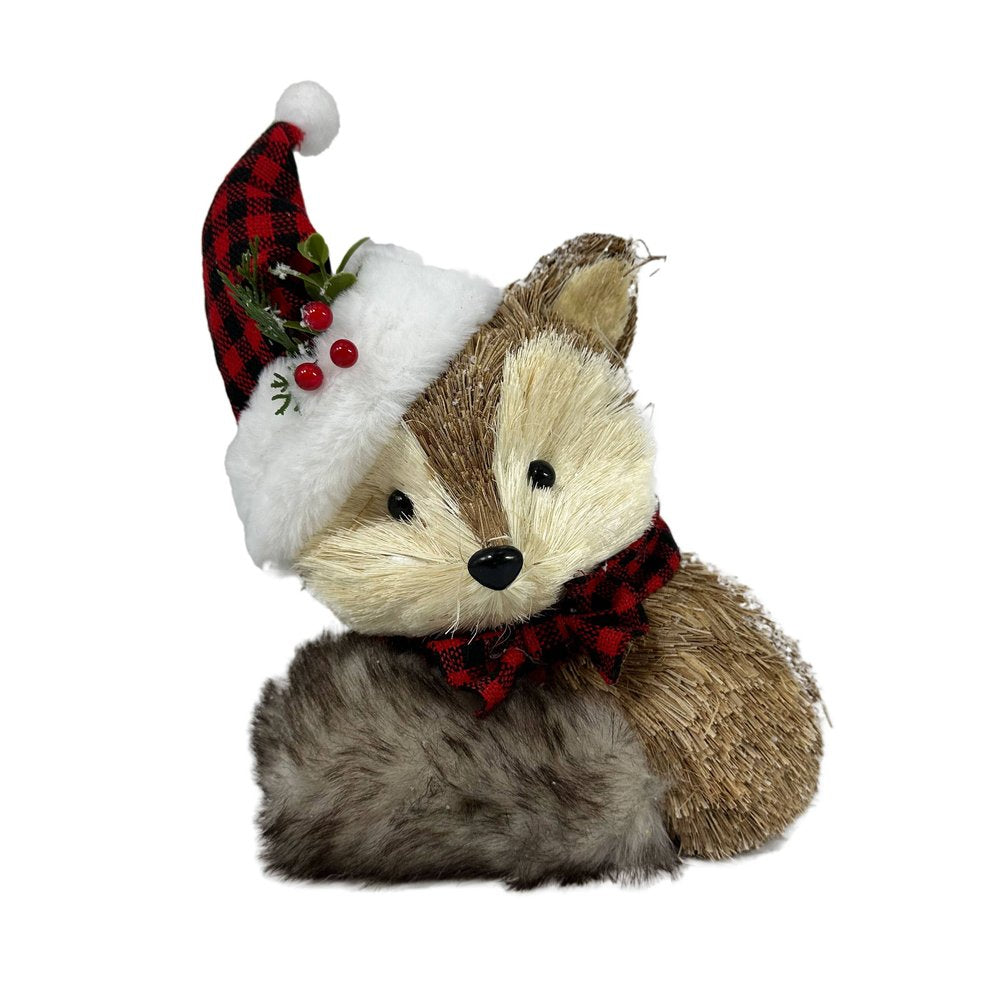 13" Brown White And Red Straw Fox Christmas Reindeer Figurine HomeRoots