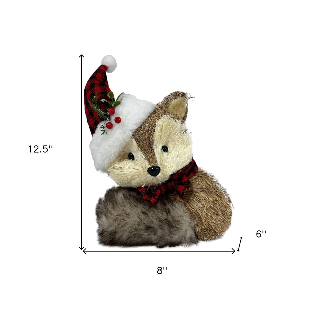 13" Brown White And Red Straw Fox Christmas Reindeer Figurine HomeRoots