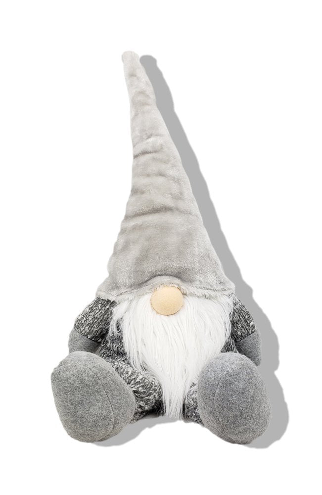 29" Gray And White Fabric Christmas Santa and Mrs. Claus Sitting Gnome HomeRoots