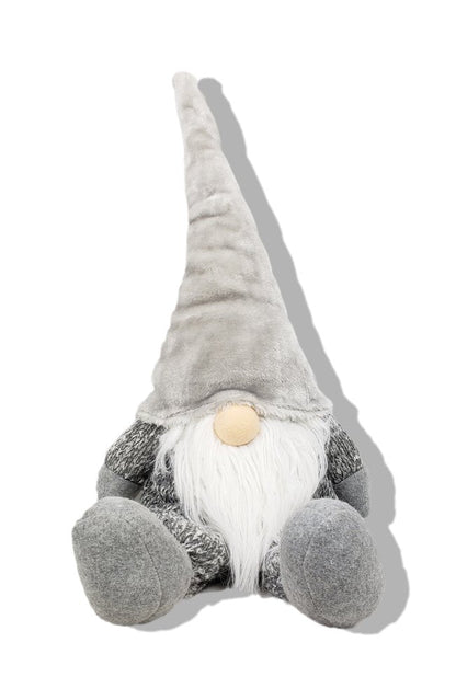 29" Gray And White Fabric Christmas Santa and Mrs. Claus Sitting Gnome HomeRoots