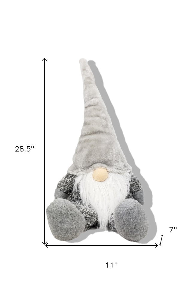 29" Gray And White Fabric Christmas Santa and Mrs. Claus Sitting Gnome HomeRoots