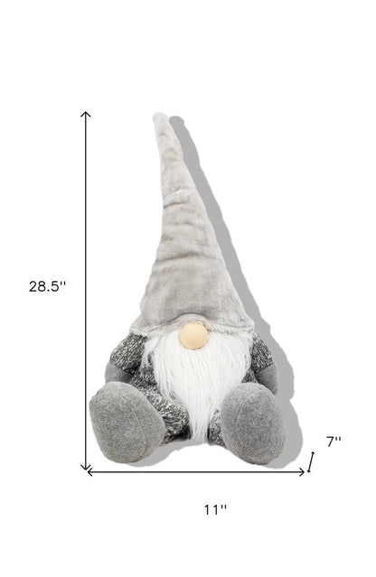 29" Gray And White Fabric Christmas Santa and Mrs. Claus Sitting Gnome HomeRoots