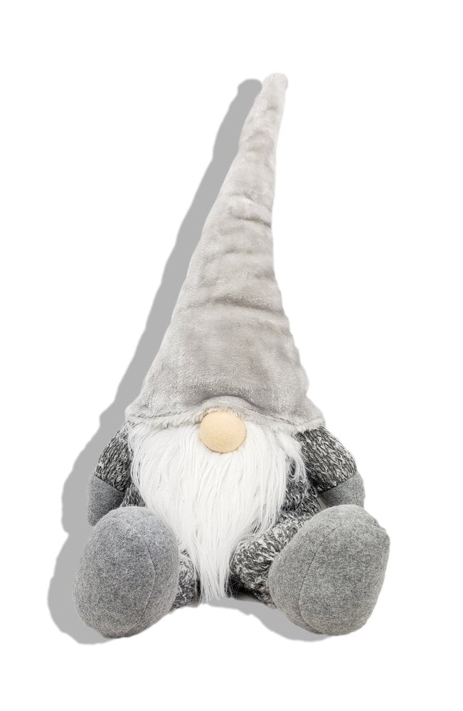 29" Gray And White Fabric Christmas Santa and Mrs. Claus Sitting Gnome HomeRoots