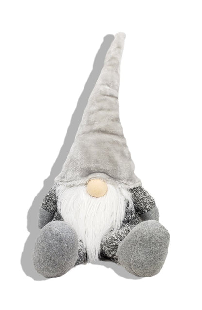29" Gray And White Fabric Christmas Santa and Mrs. Claus Sitting Gnome HomeRoots
