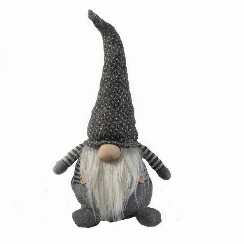 18" Gray And White Fabric Christmas Santa and Mrs. Claus Standing Gnome HomeRoots