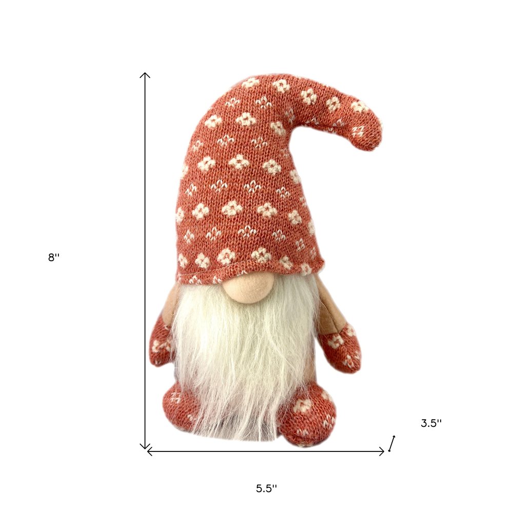 8" Pink White And Cream Fabric Christmas Santa and Mrs. Claus Standing Gnome HomeRoots