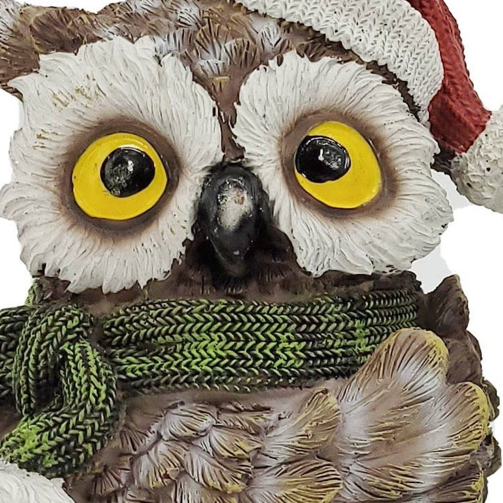 Set of Three Brown White And Red Resin Owl Figurine HomeRoots