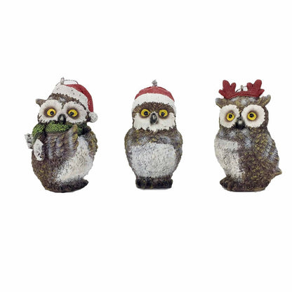 Set of Three Brown White And Red Resin Owl Figurine HomeRoots