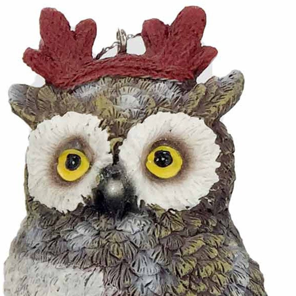 Set of Three Brown White And Red Resin Owl Figurine HomeRoots