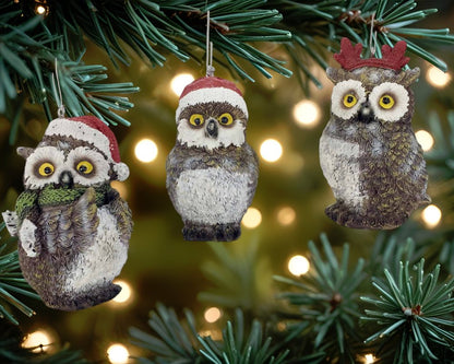 Set of Three Brown White And Red Resin Owl Figurine HomeRoots