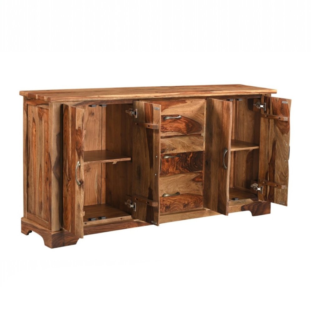 72" Brown Solid Wood Live Edge Three Drawer Sideboard With Four Doors HomeRoots