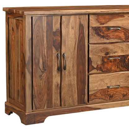 72" Brown Solid Wood Live Edge Three Drawer Sideboard With Four Doors HomeRoots
