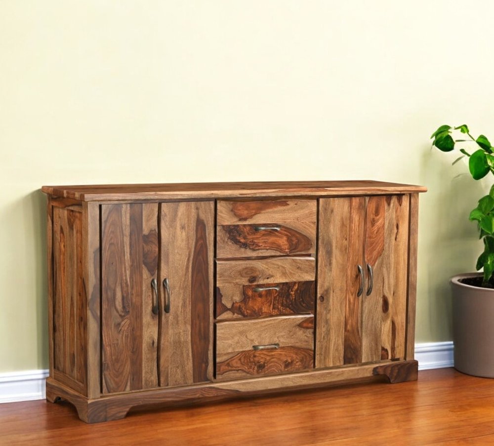 72" Brown Solid Wood Live Edge Three Drawer Sideboard With Four Doors — view 1