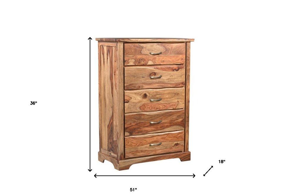 51" Brown Solid Wood Live Edge Five Drawer Standard Chest — view 12