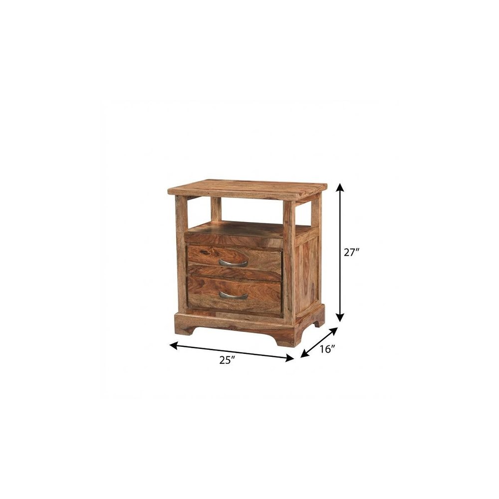 27" Brown Solid Wood Two Drawer Nightstand HomeRoots