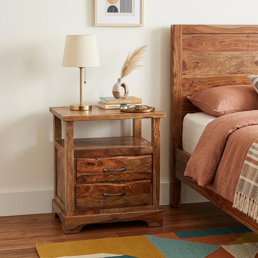 27" Brown Solid Wood Two Drawer Nightstand HomeRoots