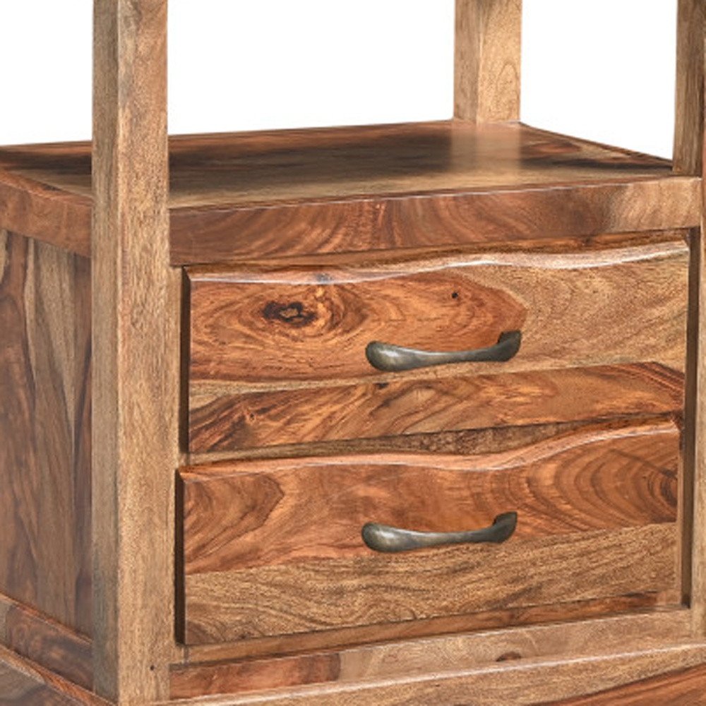 27" Brown Solid Wood Two Drawer Nightstand HomeRoots