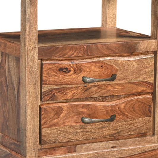 27" Brown Solid Wood Two Drawer Nightstand