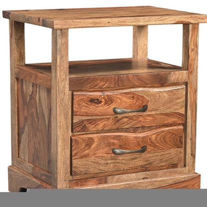 27" Brown Solid Wood Two Drawer Nightstand HomeRoots