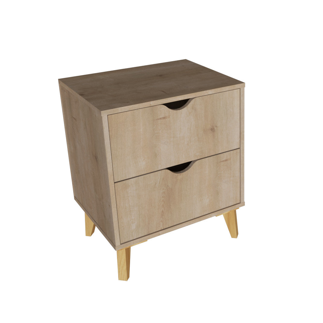 20" Natural Two Drawer Faux Wood Nightstand