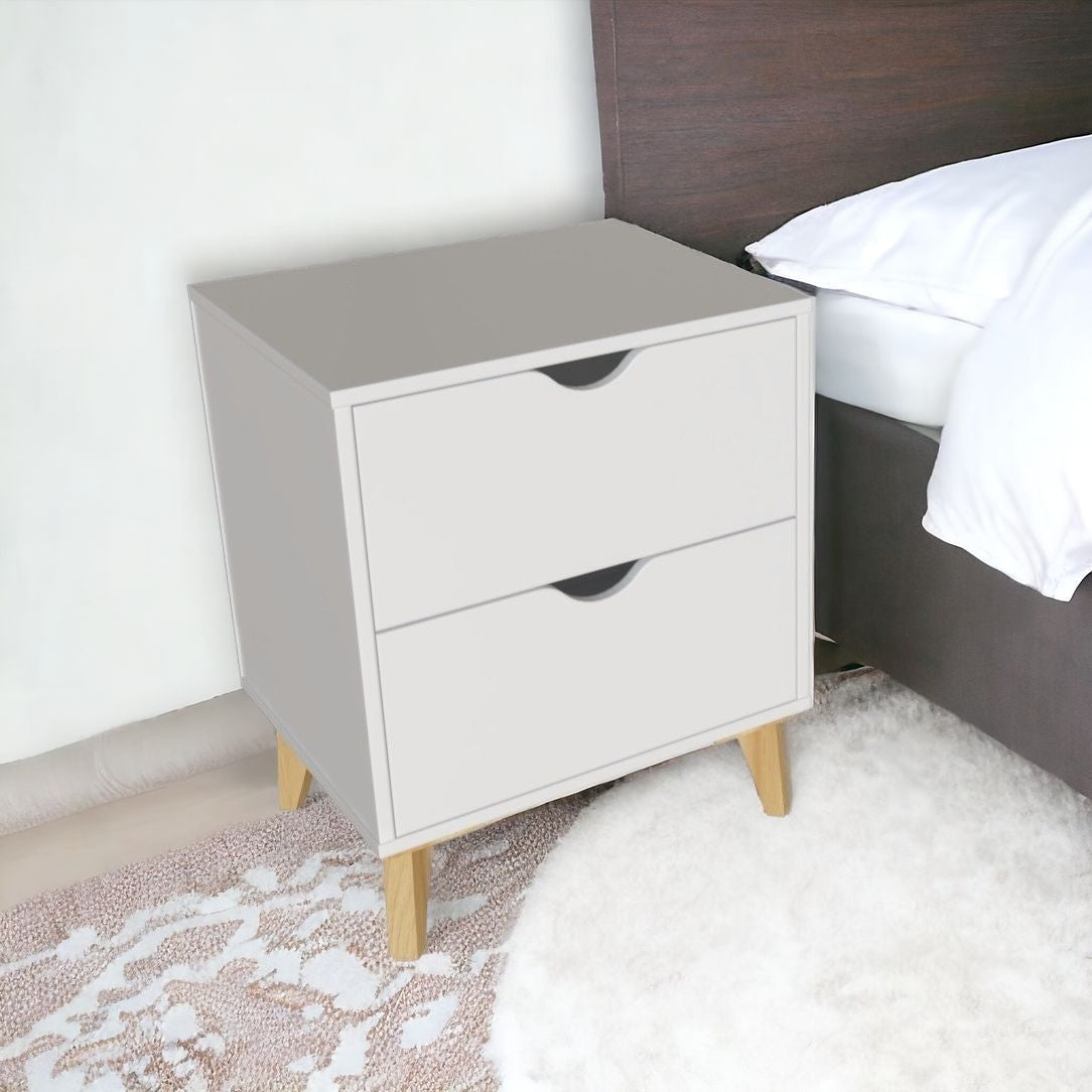 24" White Two Drawer Faux Wood Nightstand