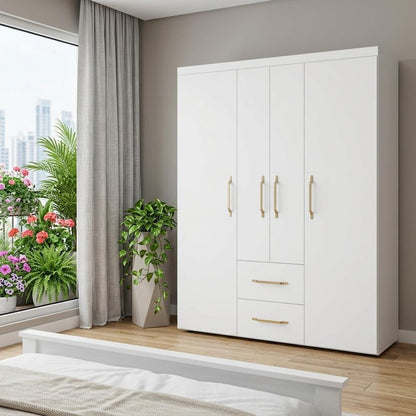 70" White Wood Four Door Two Drawer Combo Dresser HomeRoots