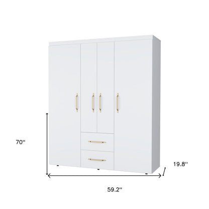 70" White Wood And Metal Four Door Two Drawer Combo Dresser