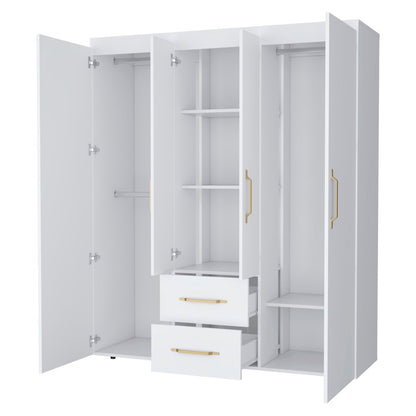 70" White Wood And Metal Four Door Two Drawer Combo Dresser