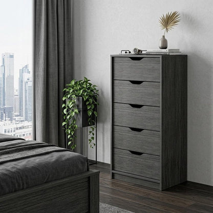 18" Gray Wood Five Drawer Dresser