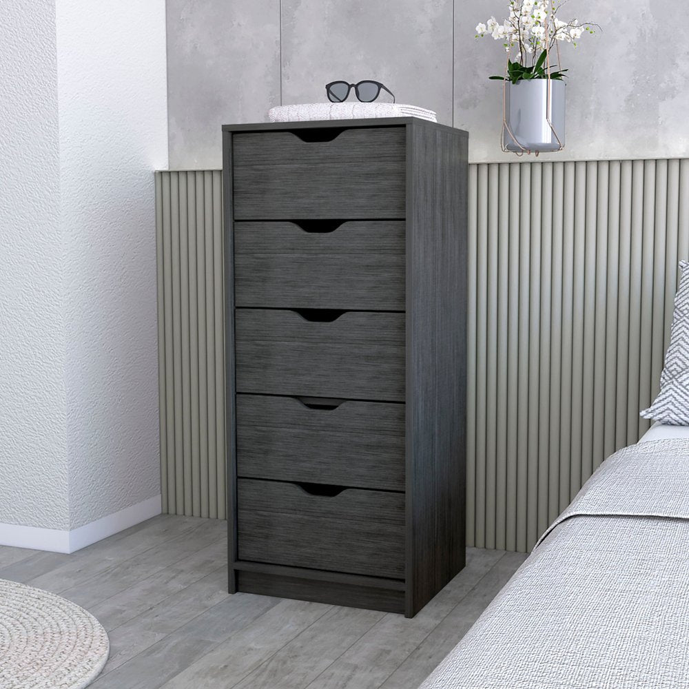 18" Gray Wood Five Drawer Dresser — view 2