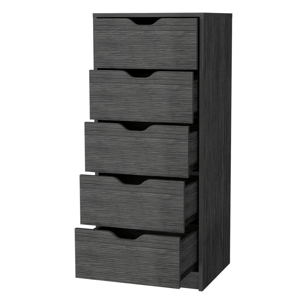 18" Gray Wood Five Drawer Dresser — view 4