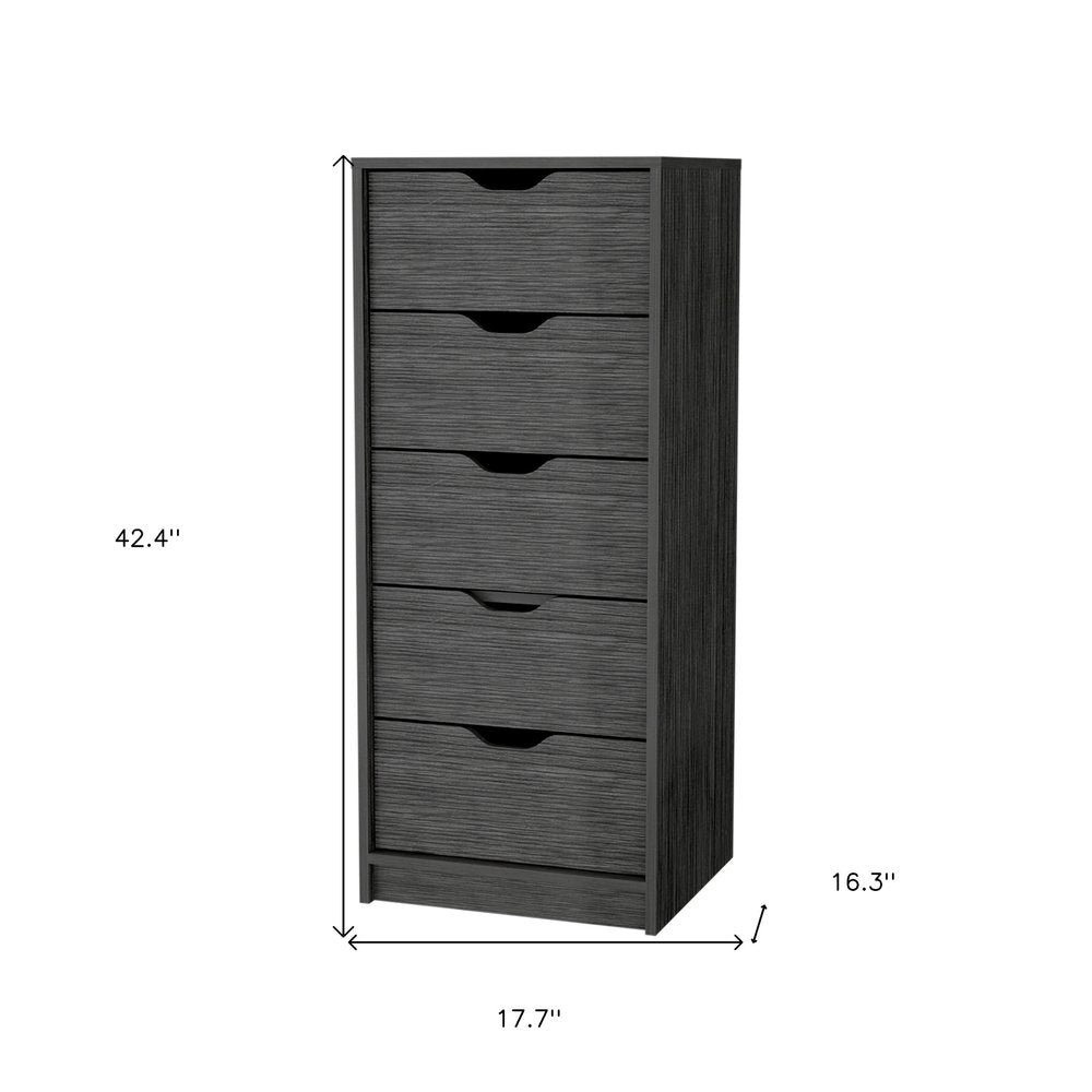18" Gray Wood Five Drawer Dresser — view 7