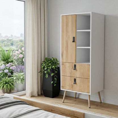 52" Natural And White Wood And Metal Two Drawer Combo Dresser