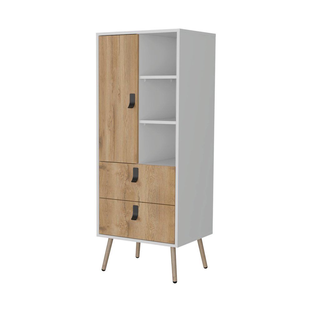 52" Natural And White Wood And Metal Two Drawer Combo Dresser — view 1
