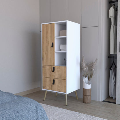 52" Natural And White Wood And Metal Two Drawer Combo Dresser