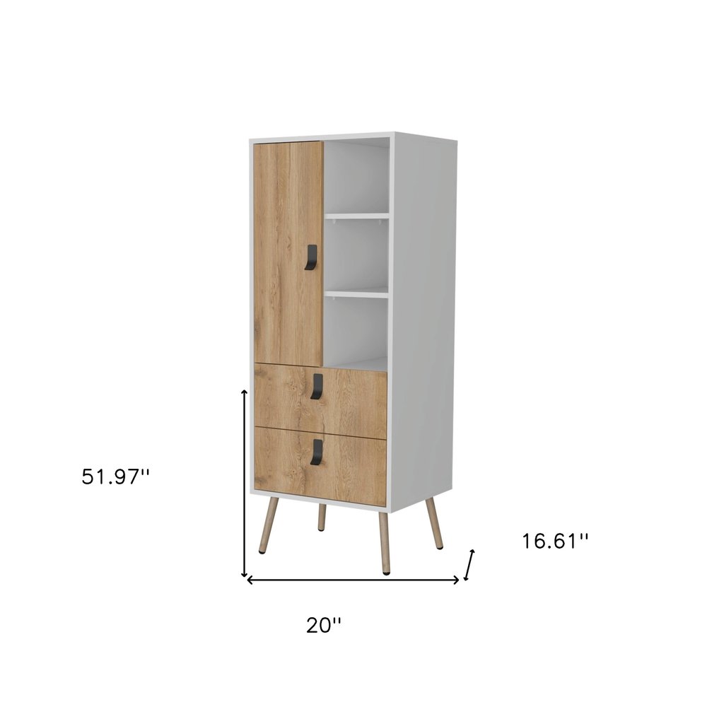 52" Natural And White Wood And Metal Two Drawer Combo Dresser — view 6